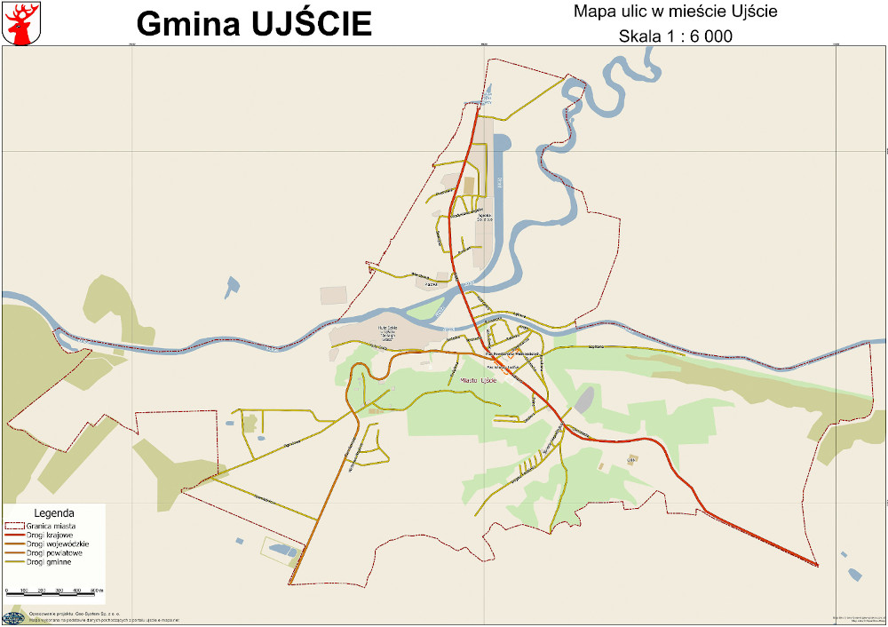 Mapa ulic w mieście Ujście