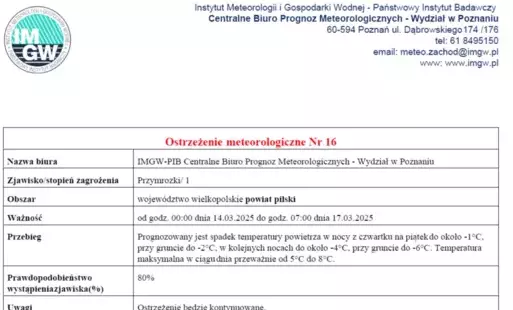 Zdjęcie do Ostrzeżenie meteorologiczne - przymrozki