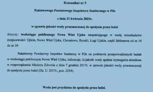 Zdjęcie do Woda jest przydatna do spożycia - komunikat Państwowego Powiatowego Inspektora Sanitarnego w Pile