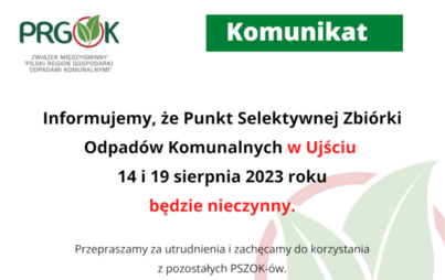 Zdjęcie do Informacja PRGOK - PSZOK nieczynny 14 i 19 sierpnia