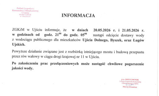 Zdjęcie do Informacja ZGKiM w Ujściu