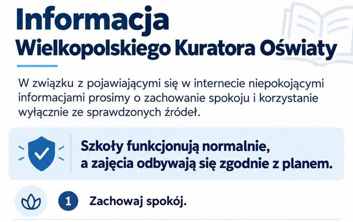 Wielkopolski Kurator Oświaty apeluje o spokój w związku z informacjami w sieci